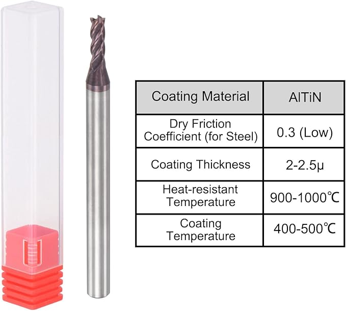 uxcell Square Nose End Mill, 2.5mm Tip Dia Solid Carbide AlTiN Coated CNC Router Bits 4 Flute Spiral Milling Cutter HRC55 with 4mm Shank 50mm (2-inch) Length