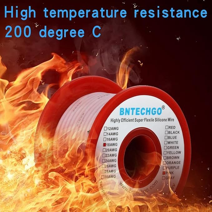 BNTECHGO 18 Gauge Silicone Wire Spool 50 ft Pink Flexible 18 AWG Stranded Tinned Copper Wire