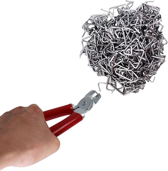 HARDK Hog Ring Pliers set Angled with 500PCS Galvanized Hog Rings - Perfect for Furniture Upholstery, Auto Upholstery, Plastic Meat & Sausage Casings