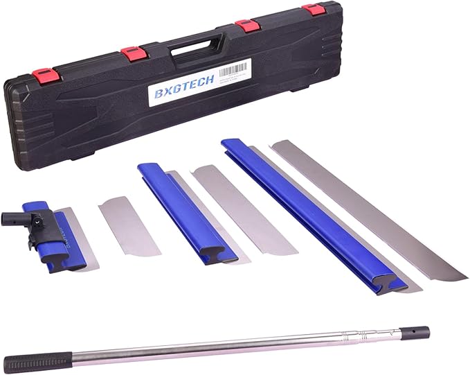 Drywall Tools Skimming Blade with Extension Handle - 12", 20" & 32" Blades with 2 Pack 0.3 mm Blades, Construction Tools End Caps, Wall-Board with Outer Box in Blue