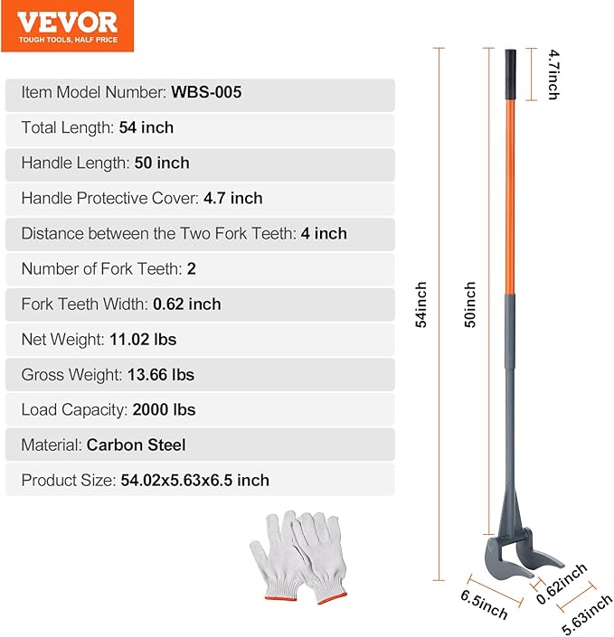 VEVOR Pallet Buster, 50'' Carbon Steel Handle Wrecking Pry Bar, 2000 lbs Weight Capacity, Heavy Duty Deck Board Removal Tool, Multipurpose Demolition Bar for Flooring, Framing, Roofing, Trim, Drywall