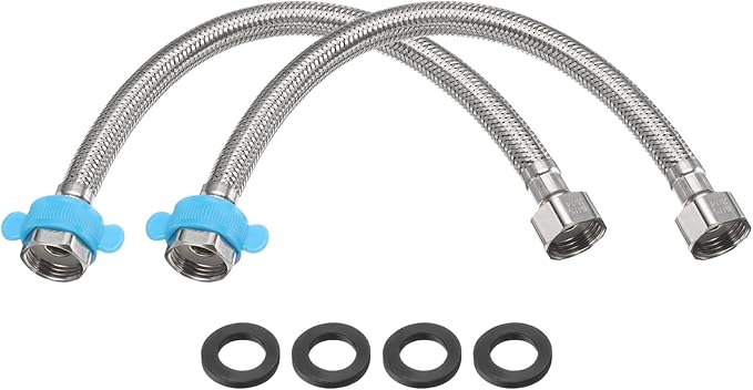 uxcell 2Pcs 12" Faucet Supply Lines Connector Stainless Steel Braided Long Faucet Connector G1/2 Female Compression Thread x G1/2 Female Straight Thread for Kitchen Sink Bathroom (Silver)