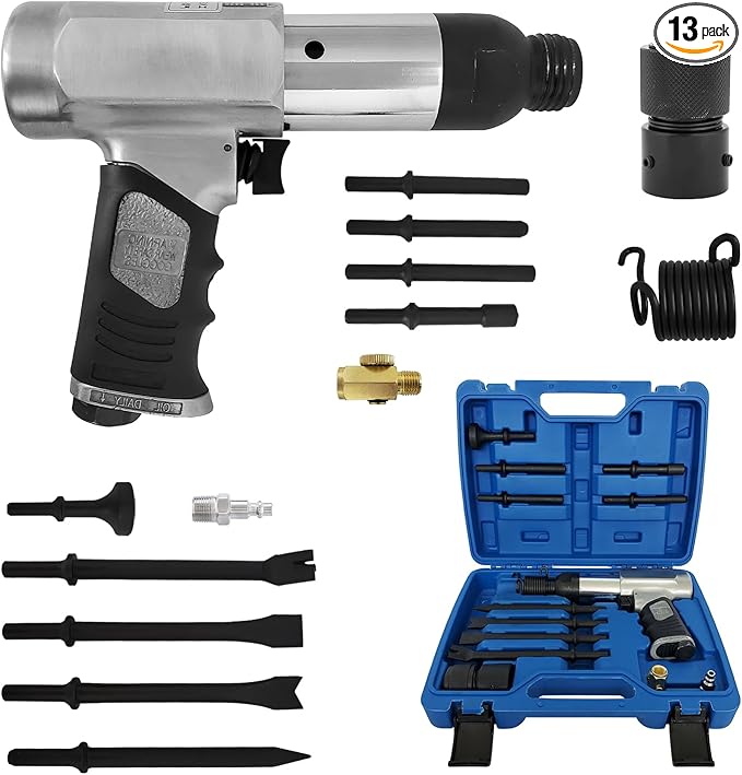 Air Hammer with 14-PCS Air Chisel 竊똀ir Chisel Hammer -Tapered Punche,Air Hammer Kit-Panel Cutter,Air Chisel Hammer-Flat Chisel,2500 BPM
