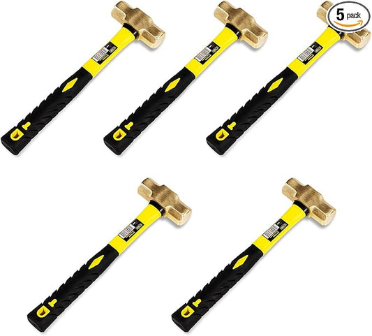 Stark USA 3-Pounds Brass Head 3lb Sledge Hammer Fiber Glass 13-inch Handle With Comfortable Grip 5 Pieces Hammer