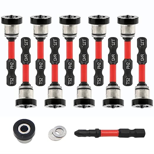 5pcs Magnetic Drywall Screw Setter Bits ??Adjustable Depth PH2 Positioning Bits with Removable Aluminum Collar, S2 Steel Hex Shank for Sheetrock and Plasterboard Screws (10pcs 2")