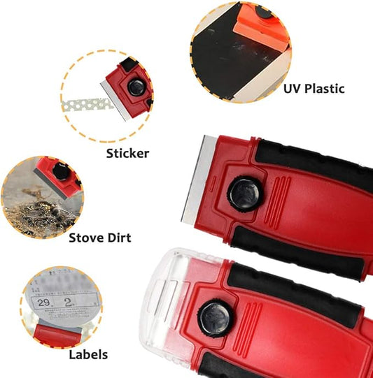 Plastic Razor Blade Scraper Hand Held Window Vinyl Tint Scraper Pack 2 with Protective Cover 20 Metal Razor Blades Scraper Blades Removal Scraping Tool Kit