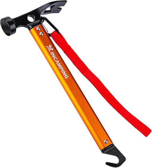 Tent Hammer Heavy Duty Aluminum 12" Camping Hammer with Opener,Tent Stakes Mallet for Camping,Hiking,DIY,Party Orange