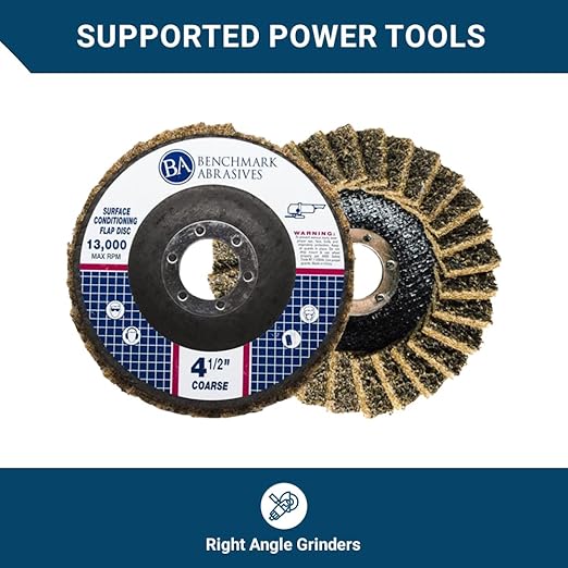Benchmark Abrasives 4-1/2" x 7/8" Surface Conditioning Type 27 Flap Discs 4 1/2 for Angle Grinder, Sanding Discs for Blending and Polishing - Grinding Wheels 4 1/2 inch - (5 Pack) Coarse Grit