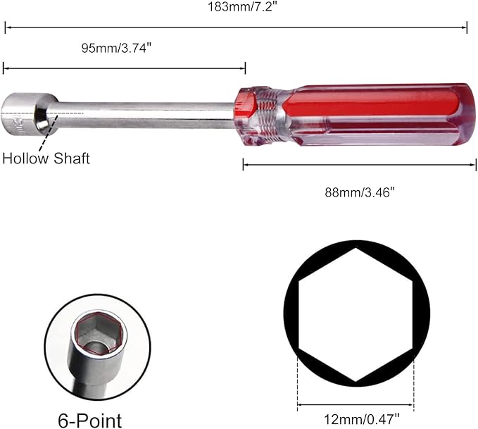 Utoolmart Hexagon Nut Nonslip Handle Hex Socket Wrench Screwdriver Hex Nut Driver (12mm)
