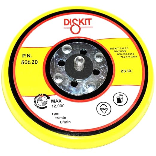 GripIt Sanding Pad 50720: Firm, 5", PSA, 0 Hole, Standard Profile, 5/16-24 Male