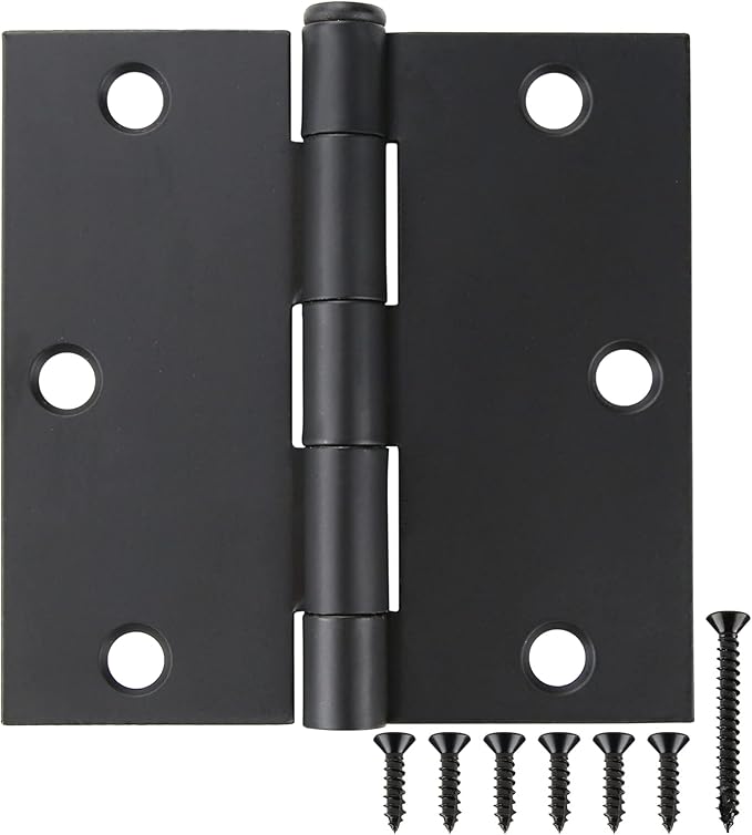 30 Pack Matte Black Door Hinges 3.5 x 3.5 Inch Interior 3 1/2 Inch Door Hinges for Doors Square Radius Corners Flat Iron Hinge 3 쩍"x 3 쩍" Door Hardware Controls