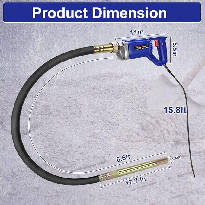 Seeutek Handheld Concrete Vibrating Tool - 1500W 6.6ft Electric Concrete Vibrator, 13000VPM Portable Pencil Cement Vibrator for Remove Air Bubble and Mix Concrete, Easy to Use