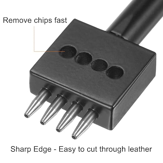 uxcell 4 Prong Leather Prong Punch Tool 4mm Steel Prong Row Round Hole Stitching Chisel for Leather Craft