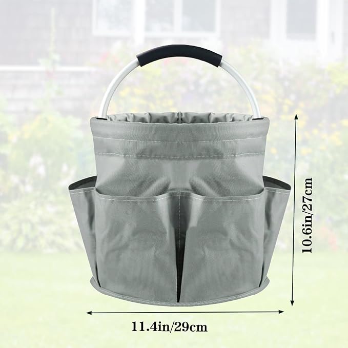 Garden Tool Bag with Pockets, 17L Large Waterproof Oxford Gardening Tote, Non-Slip Rubber Grip Handles, Durable Organizer for Garden Supplies (Gray)