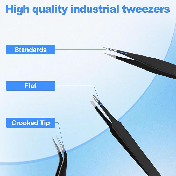 3Pcs Precision Tweezers Set,Upgraded Anti-Static Stainless Steel Tweezers, for Electronics Repair, Model Building, Soldering, Laboratory Work, Craft Essentials