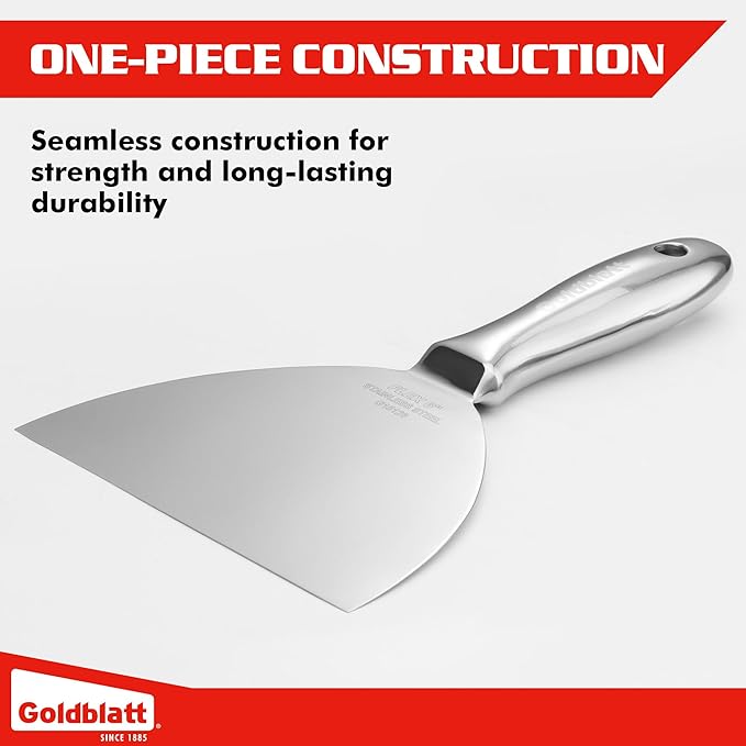 Goldblatt 6" Putty Knife, One-Piece Paint Scraper Tool, All Stainless Steel Joint Knife with Flexible Blade, Seamless Design, Metal Ergonomic Handle - for Drywall Repairing, Finishing and Scraping