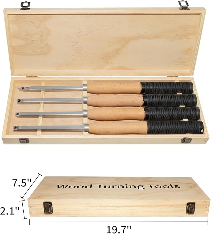 18.3" Full Size Carbide Tip Wood Lathe Turning Tool Kit, Lathe Roughing and Finishing Tool with Diamond Round Square Carbide Inserts for Woodturning 竊?pcs