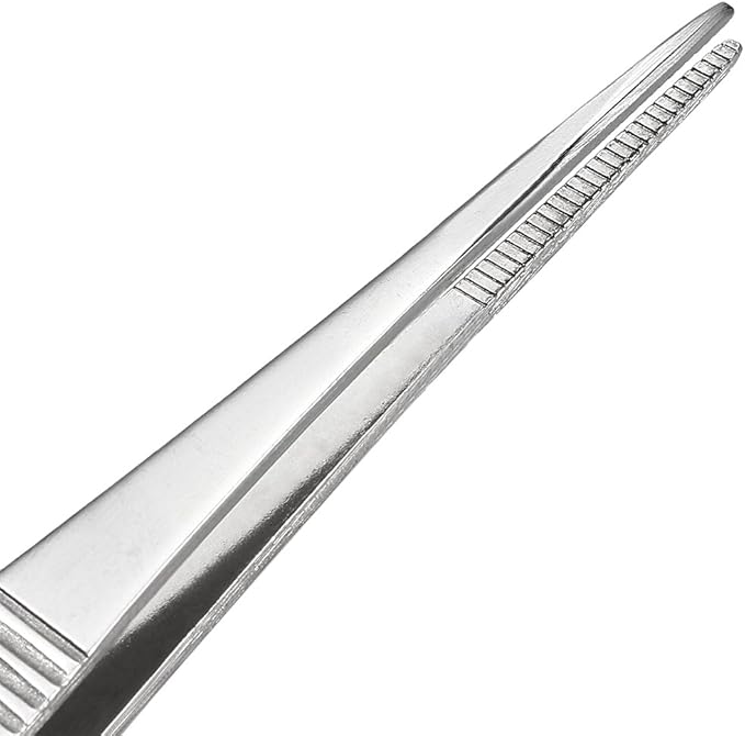 uxcell 7-Inch Stainless Steel Straight Pointed Tweezers with Serrated Tip Daily Garden Tool