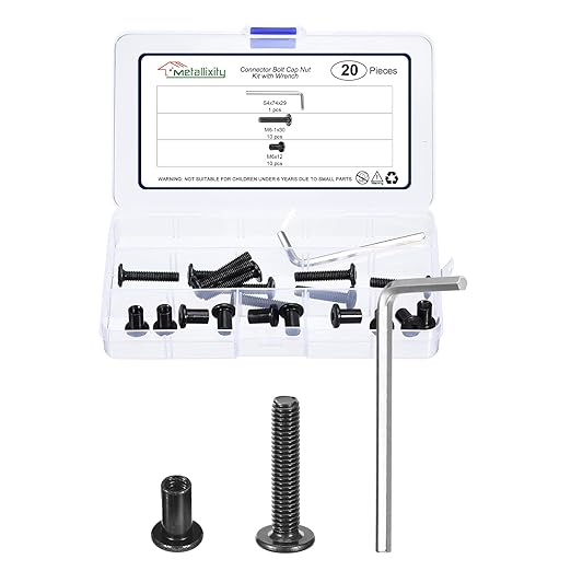 METALLIXITY Furniture Crib Screws Replacement Set with Wrench(M6-1x30mm) 20Pcs, Galvanization Connector Bolts M6 Screw Barrel Nuts Binding Screws, for Chair Cabinet Bed, Black