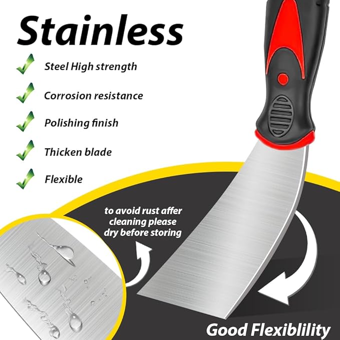 JXZSJ-Drywall Knife Set, 8 Pieces Stainless Steel Drywall Hand Tool Kit Includes Taping Knife, Putty Knives, Putty Knife Scraper, Finishing Trowel, Paint Scraper, Stainless Steel Mud Pan.
