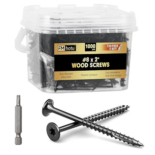 #8 x 2” Deck Screws, 1000Pcs Star Drive Wood Screws, Rust Resistant Timber Screws for Timber/Log/Landscaping Wood, T20 Star Bit Included, Black