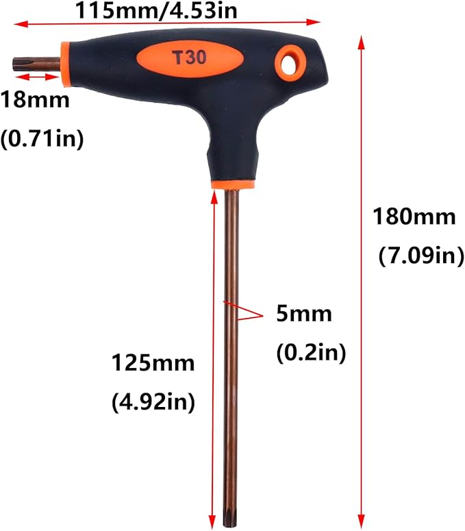 Antrader T30 Torx Screwdriver,Anti Tamper Proof Torx Key,S2 Steel T-Handle Dual End Wrench-1Pcs