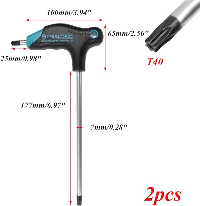 Antrader T40 Torx Wrench,Anti Tamper Proof Hex Key,Cr-V Steel T-Handle Dual End Long Arm Screwdriver 2pcs