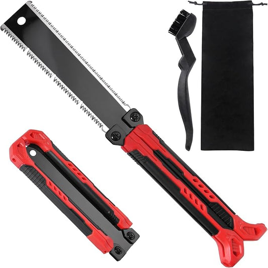 8-Inch Folding Japanese Pull Saw, Double-Edged Hand Saw with SK5 Blade(13/14 TPI), Pocket Camping Saws with Portable Pouch & Brush, Woodworking Flush Cut Pruning Saws for Hard/Soft Wood