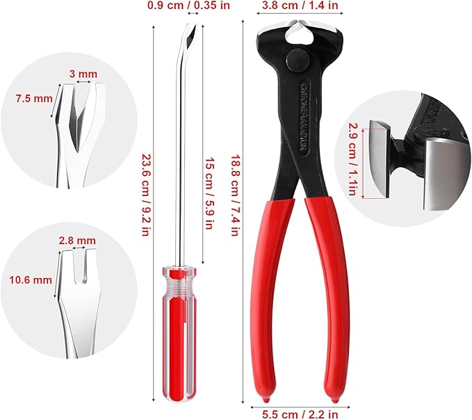 Honoson 3 Pcs Nail Puller Pliers Nail Remover Tool Set Include 7" End Cutting Pliers 6" Bendable U Tip and V Tip Tack Lifter for Remove Jewelry Cutting Wires Furniture Floor Wall Photo(Red)