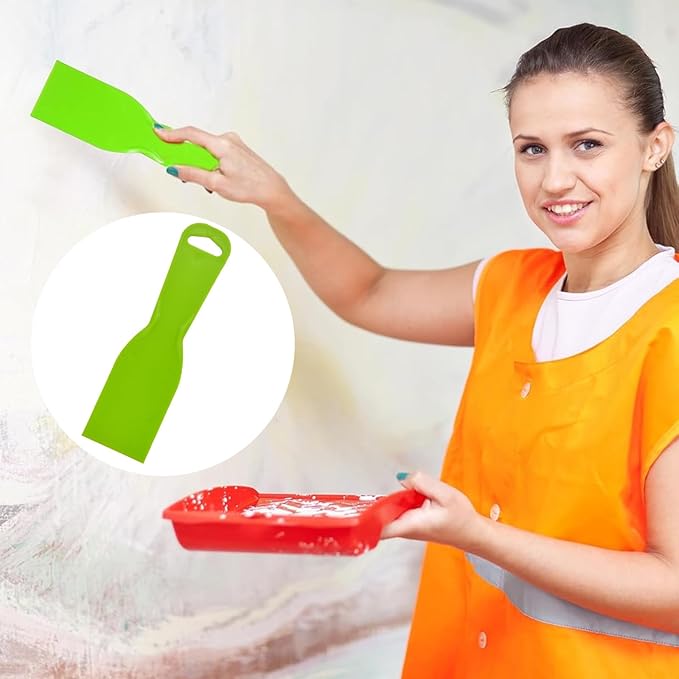 10 reusable plastic putty knives are flexible paint scraper tools used for decals, wallpapers, baking, wall and car putty, splashing, repairing, and painting(green)