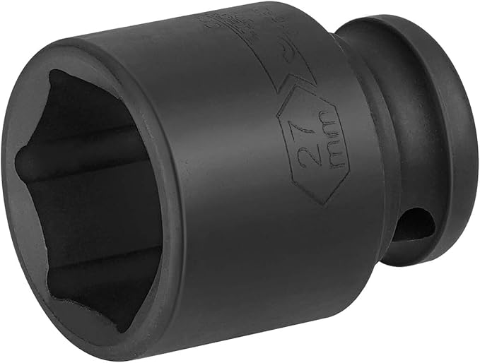 JETECH 1/2 Inch Drive 27mm Standard Impact Socket, Chrome Molybdenum Alloy Steel, 6-Point Design, Metric