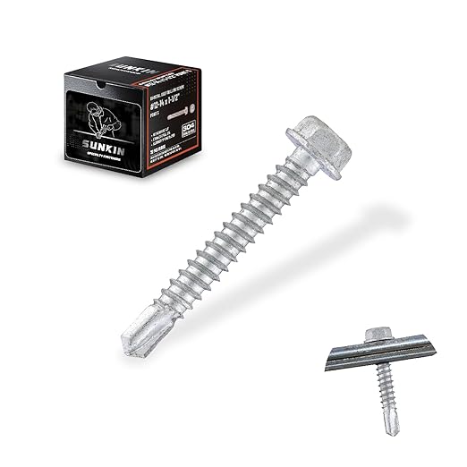 SUNKIN 72PCS Self Tapping Screws for Metal, Bi-Metal Stainless Steel 304 Rustproof, #12 x 1-1/2" Hex Head, Hardened Self Drilling Tip for Steel, Extreme Long Service Life