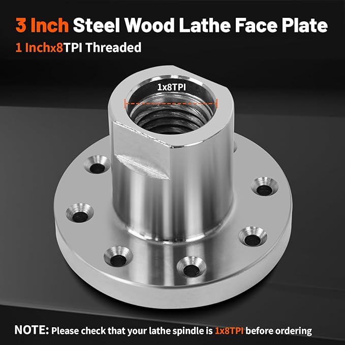 3" Steel Wood Lathe Faceplate,Faceplate for Wood Lathe,Lathe Face Plate Fit for 1" x 8TPI Spindle with Screwchuck