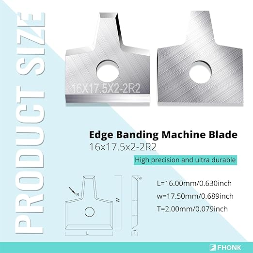 Woodworking Veneer Edge Trimmer Blades 16x17.5x2.0mm-2R2 2-Pcs, Chamfer Plane, Edge Banding Cutter, Manual Planer Blade, Burr Scraper for Board & Wood Surfaces (16x17.5x2-2R2, 2-PCS)
