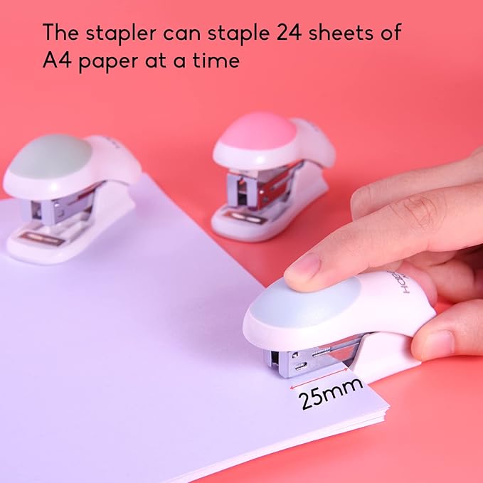 NEBURORA Mini Effortless Desktop Staplers with 400 Standard 24/6 Staples, 2-24 Sheet Capacity, Includes Built-in Staple Remover, Cute Stapler Gift for Student and Office Use, 3 Colors Options (Blue)