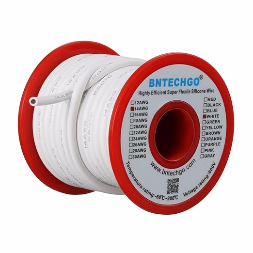 BNTECHGO 14 Gauge Silicone Wire Spool 40 ft White Flexible 14 AWG Stranded Tinned Copper Wire