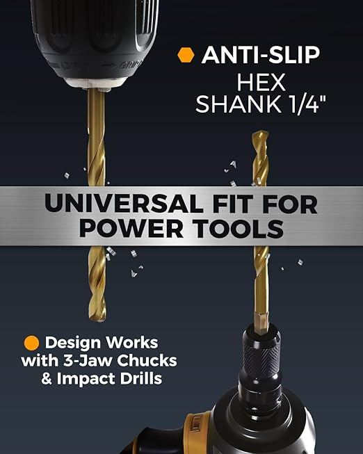 COMOWARE Titanium Impact Drill Bit Set - 30 Pcs Hex Shank HSS, Quick Change Design, 1/16"-1/2"