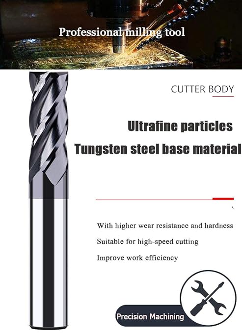 1/8" Carbide Square End Mill, HRC 45 Deg Single End 4 Flute AlTiN Coating Mill Bits…