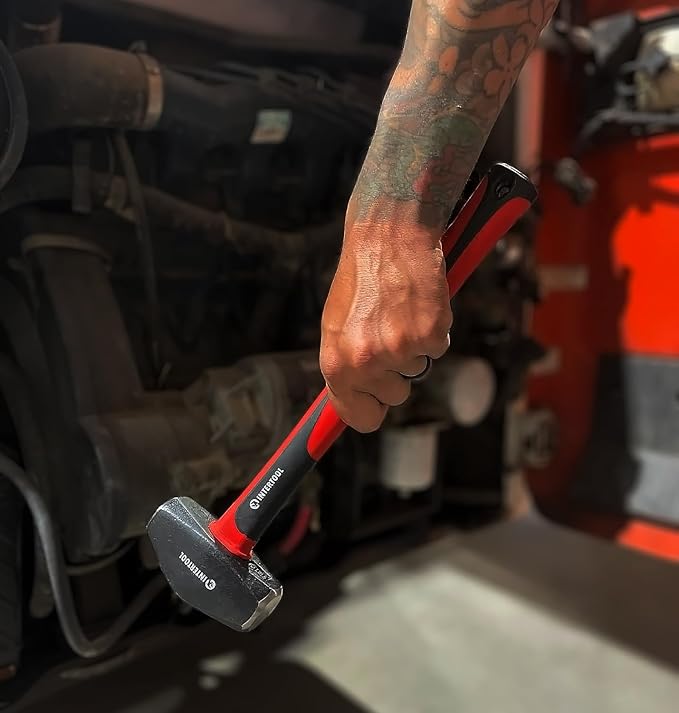 INTERTOOL 3 lbs Small Sledge Hammer | Drilling/Crack Mini Sledgehammer with Heavy-Duty Steel & Shock Absorbing Non-Slip Fiberglass Handle | HT08-0246