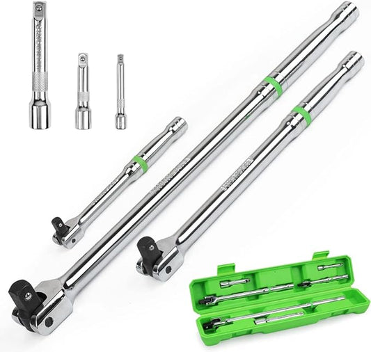 SWANLAKE GARDEN TOOLS 6-Piece Premium Breaker Bar Set, 1/4", 3/8" & 1/2" Drive, Heavy Duty Breaker Bars, 6-inch, 10-inch, 15-inch Length with 180째 Rotatable Head