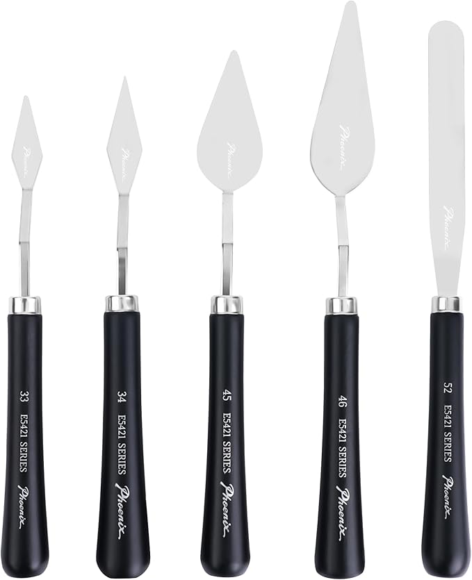 PHOENIX Flexible Palette Knife Set - 5 Pieces Stainless Steel Painting Knives, Art Knife with Wood Handle, Paint Spatula for Oil Acrylic Paint