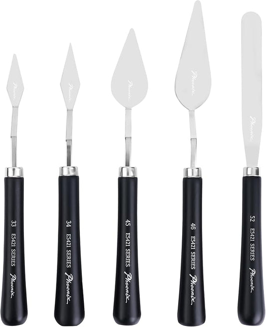 PHOENIX Flexible Palette Knife Set - 5 Pieces Stainless Steel Painting Knives, Art Knife with Wood Handle, Paint Spatula for Oil Acrylic Paint