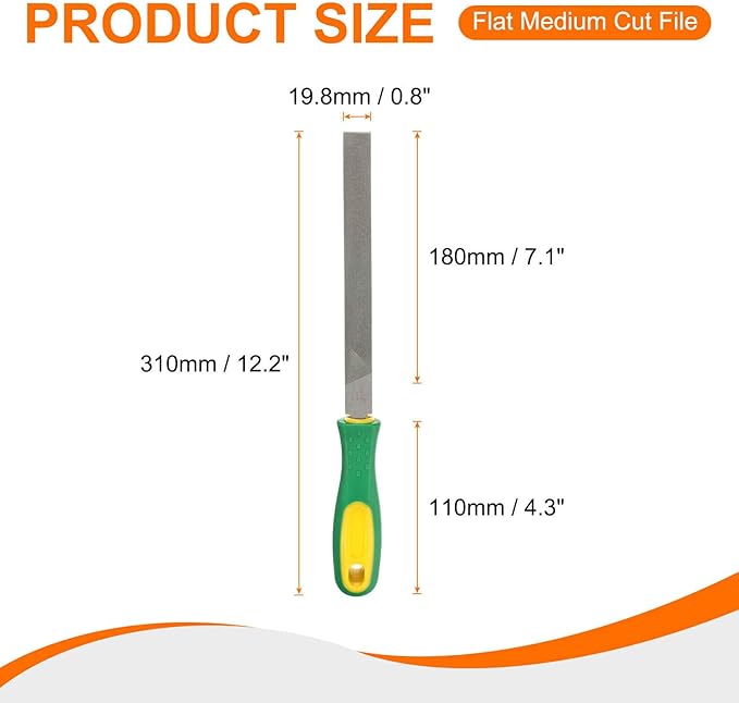 HARFINGTON Flat Medium Cut File 8" Double Cut Teeth High Carbon Steel Hand Rasp File with Plastic Handle for Metal Wood Deburring Removing