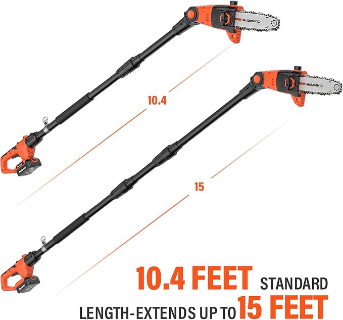 8 Inch Cordless Pole Saws, 20V Electric Pole Saw for Tree Trimming with 2 x 3.0Ah Battery & Charger, 16ft/s Cutting Speed Auto Oiling Multi-Angle Pole Chainsaw,15-Feet Maximum Adjustable Reach