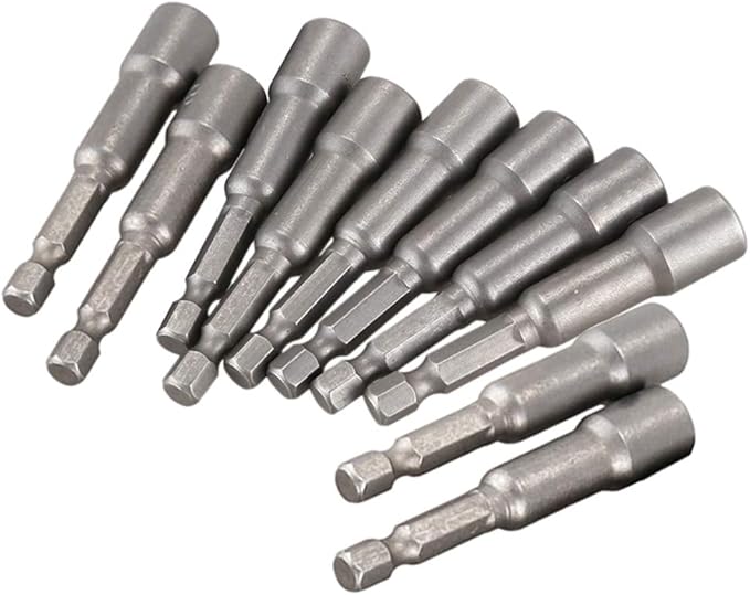 Yakamoz 10Pcs Magnetic Nut Setter Driver Drill Bit Set 1/4" Hex Shank to 1/4" Hex Socket Power Nut Driver Bits, 2-Inch Length