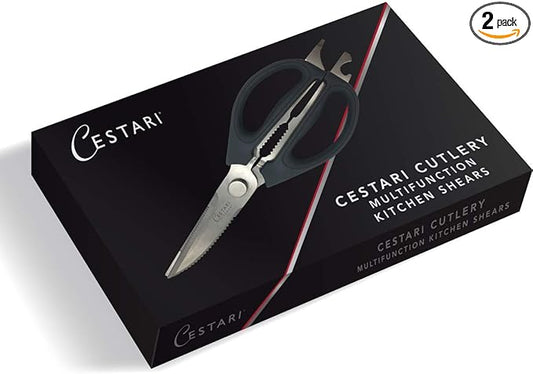 Kitchen Scissors: Heavy Duty Stainless Steel Utility Kitchen Shears for Poultry, Vegetables, Meat, Seafood, Herbs | Multi-Function Cooking Scissors with Large Black Soft Grip Handles by Cestari