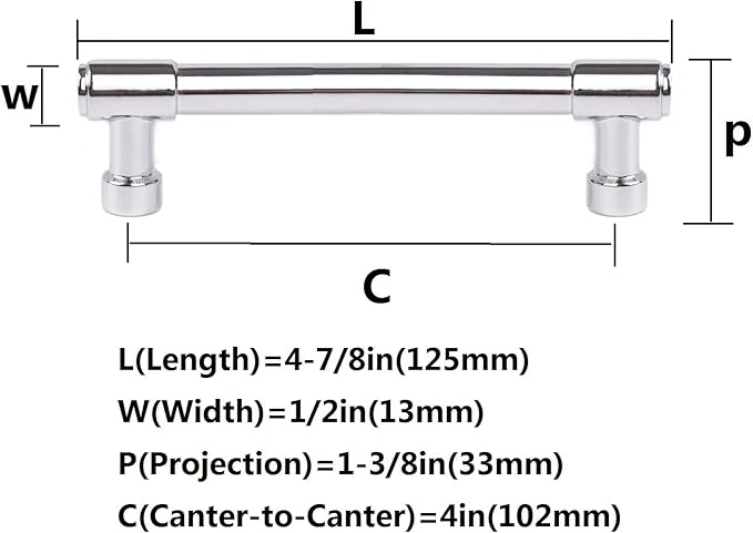 khtumeware Polished Chrome Cabinet Pulls - Center to Center 4" (Approx. 102MM) - Pack of 10 - Kitchen Handles for Cabinets Cupboard Handles Drawer Pulls.