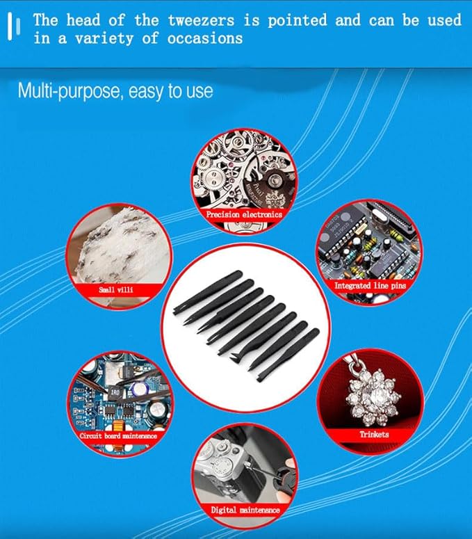 40Pcs（5set） ESD Plastic Tweezers Set Precision Tweezers Set ，Non-magnetic and Anti-Static Carbon fiber Tweezer Kits，for Craft,Electronics Repair,jewelry,Laboratory Work,And Used Etc