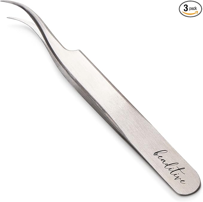 Beaditive High Precision Curved Tip Tweezers 3 Pack - 4.5" Craft Tweezers for Sewing, Beading & DIY Crafts - Non-Serrated Jewelry Tweezer Set with Fine Curved Tips - Stainless Steel Hobby Tweezers