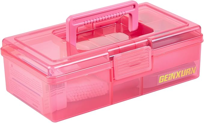 Plastic Tool Box with Lids and Handle,Portable Small Part Organizer Mini Clear Storage Case for Hardware,Screws,Bolts,Nails,Beads,Jewelry and Fishing Accessories Storage,Home DIY(Pink)